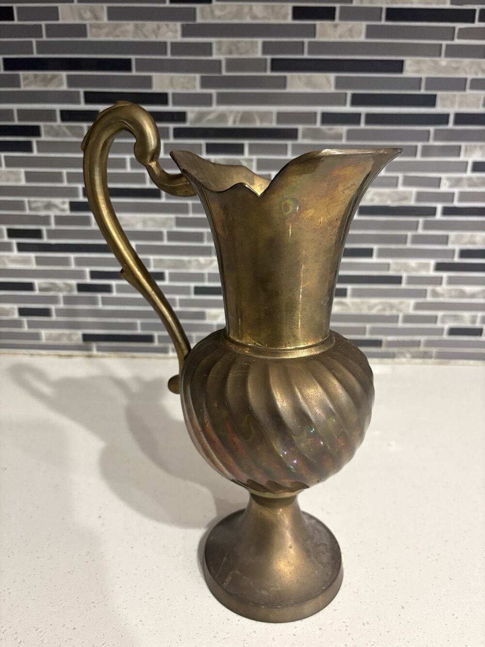 Beautiful Vintage Victorian Style Unique Solid Brass Decorative Pitcher 10 In